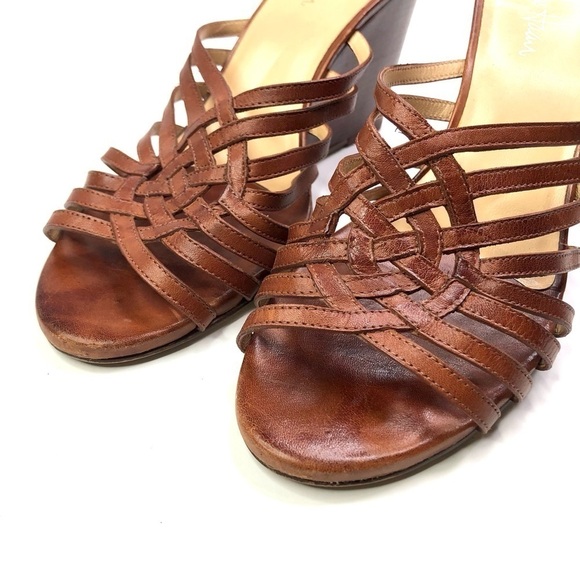 Cole Haan brown woven leather open toed wedge sandals 9 - Picture 7 of 9